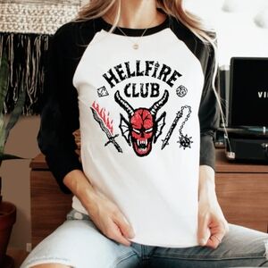 Hellfire Club Distressed Retro Baseball Raglan Tee